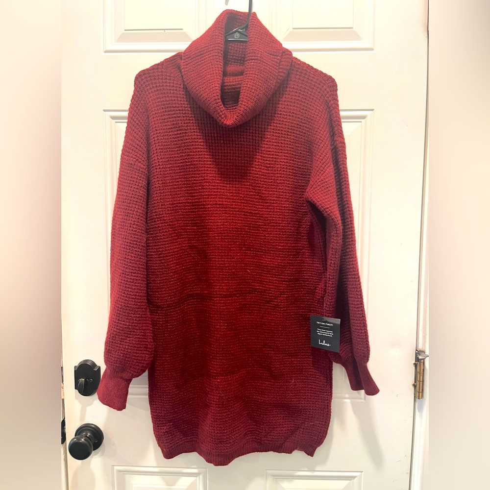 Cozy Red Turtleneck Sweater Dress